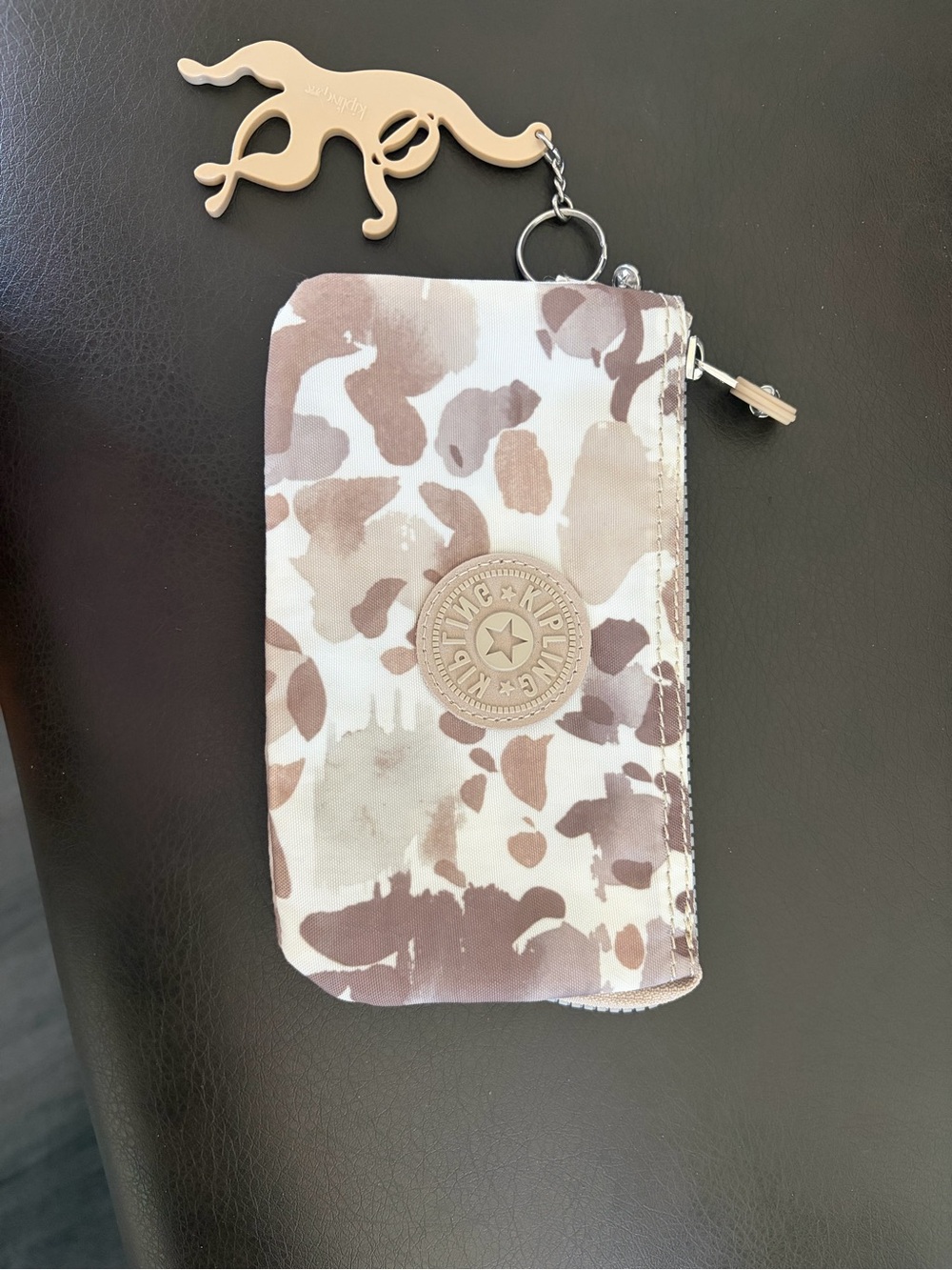 Kipling Beige and Taupe Camo Zip Wallet with Monkey Keyring
